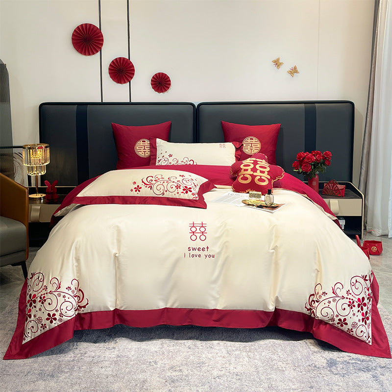 Wedding Cotton Bedding Set with Embroidery