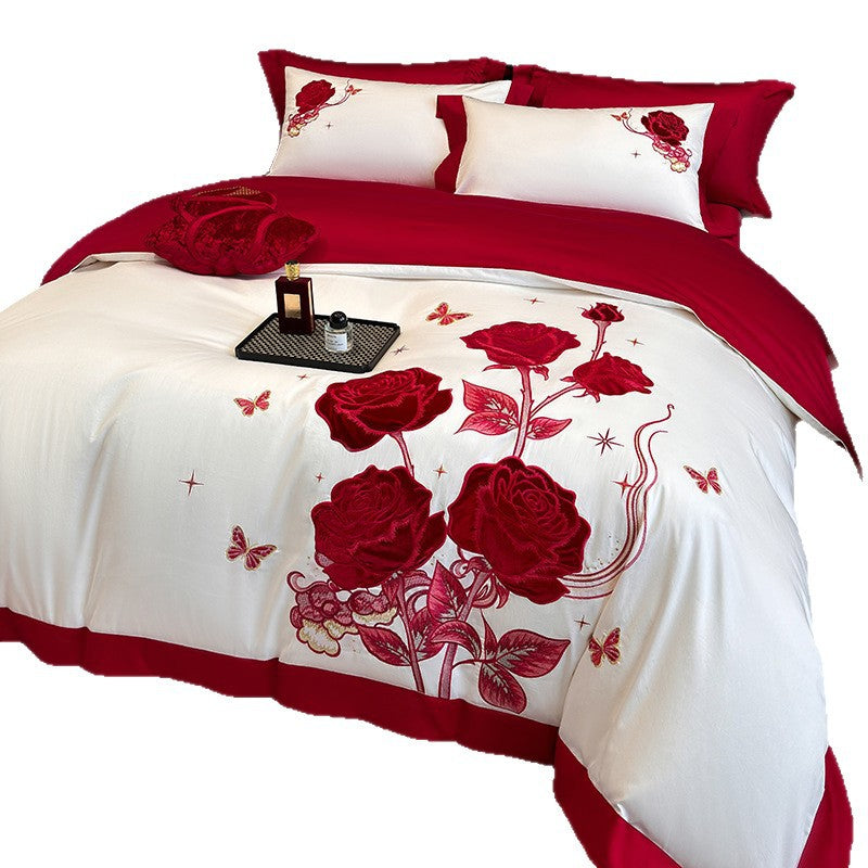 Wedding Cotton Bedding Set with Embroidery