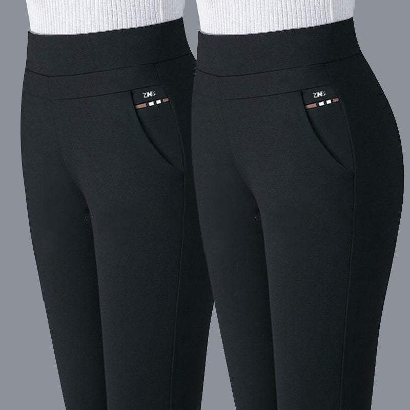 Pantalones casuales elásticos de cintura alta y pierna recta para mujer 