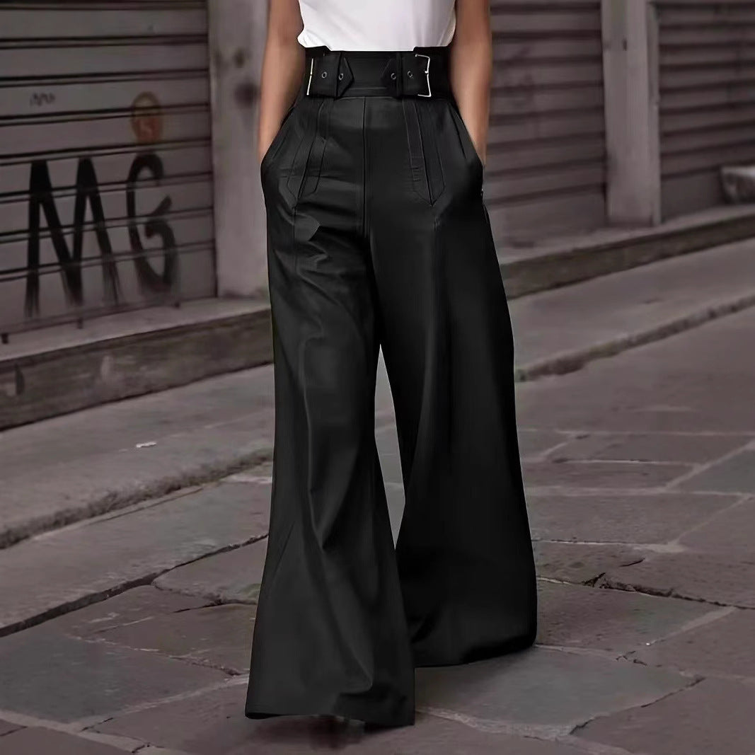 Pantalones de cuero PU acampanados de cintura alta 