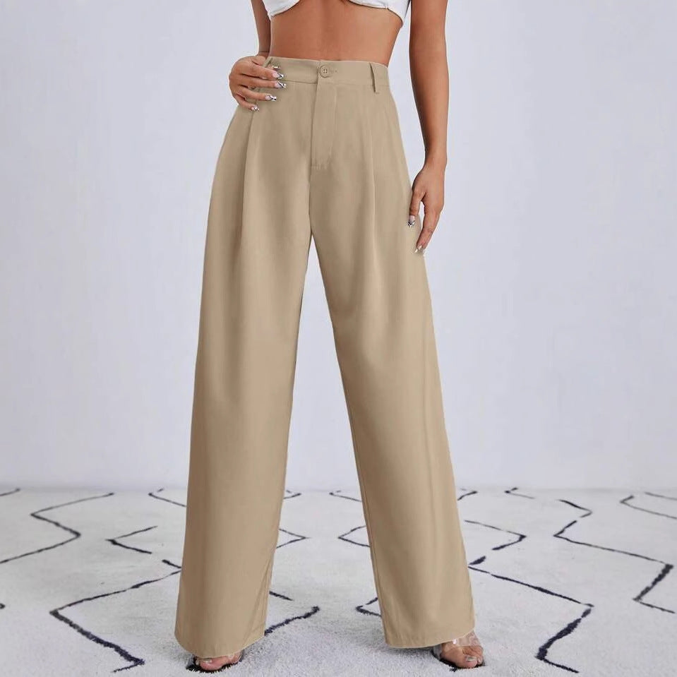 Pantalones de cintura alta y piernas holgadas de estilo europeo y americano para mujer 