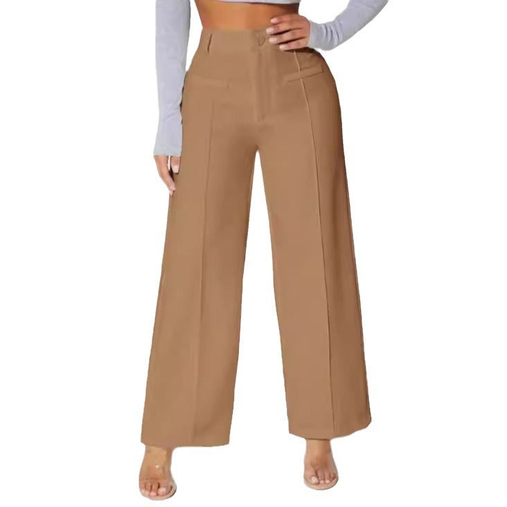 Pantalones casuales de cintura alta y pierna recta para mujer 