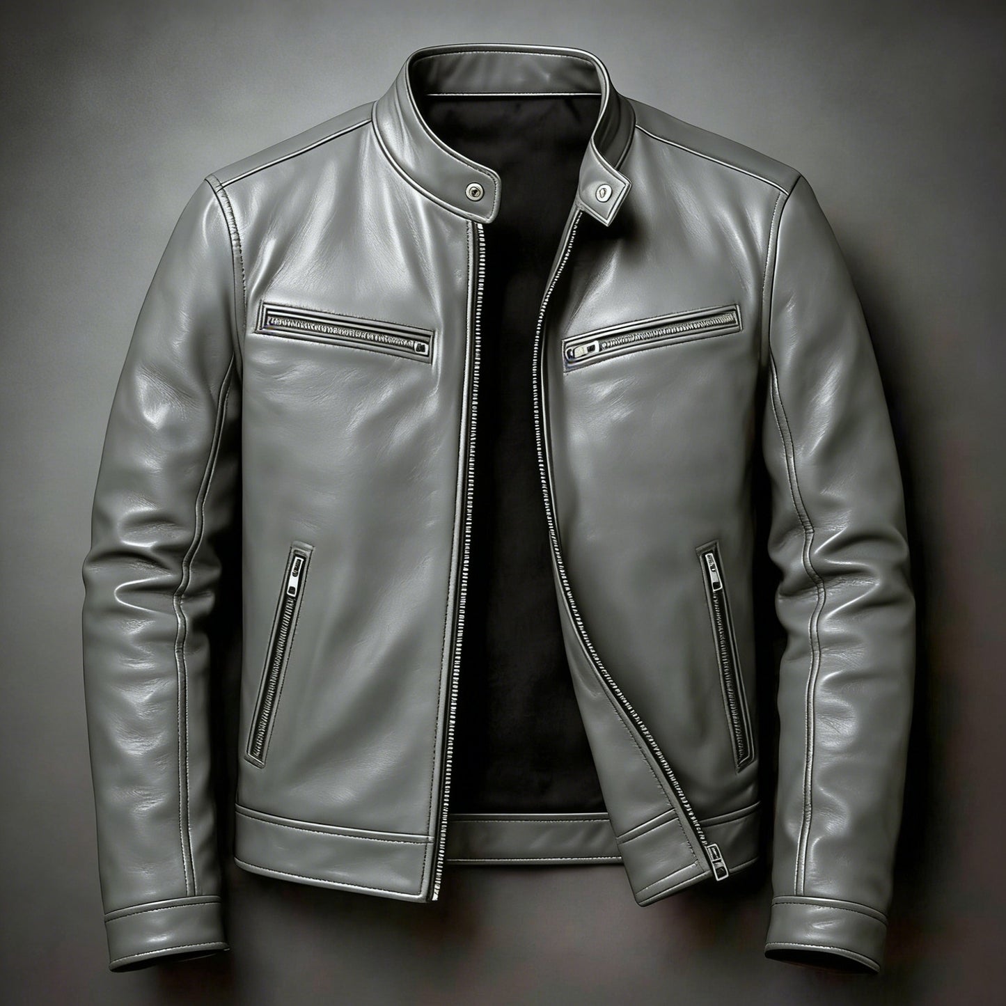 Mens PU Leather Stand Collar Jacket