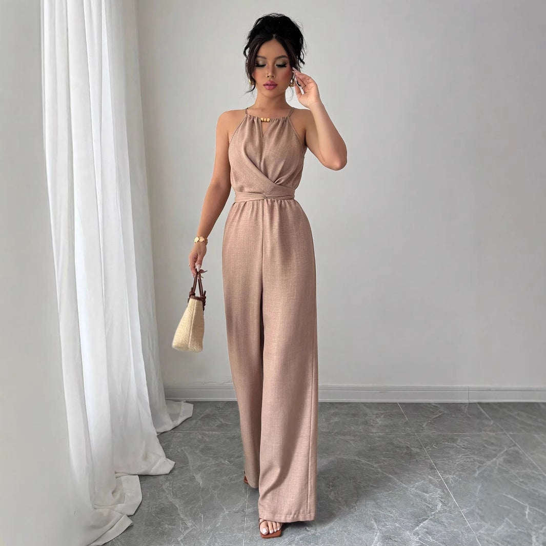 Khaki Pleated Off-Shoulder Jumpsuit