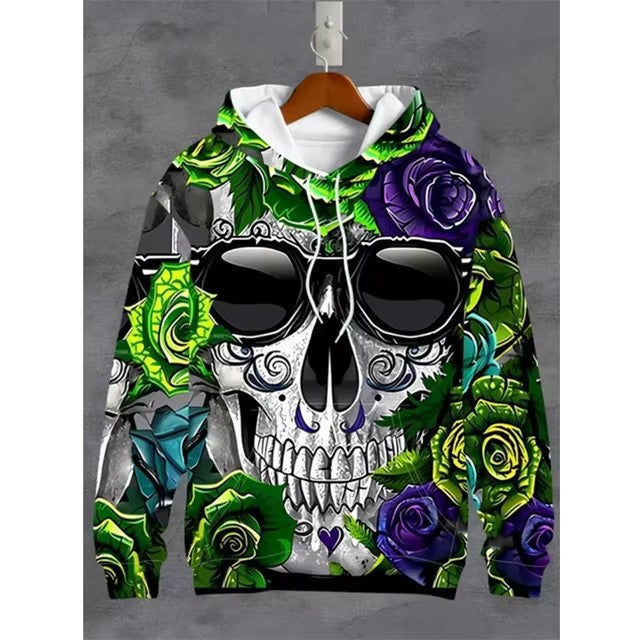 Funny Skull Printed Hooded Sweatshirt