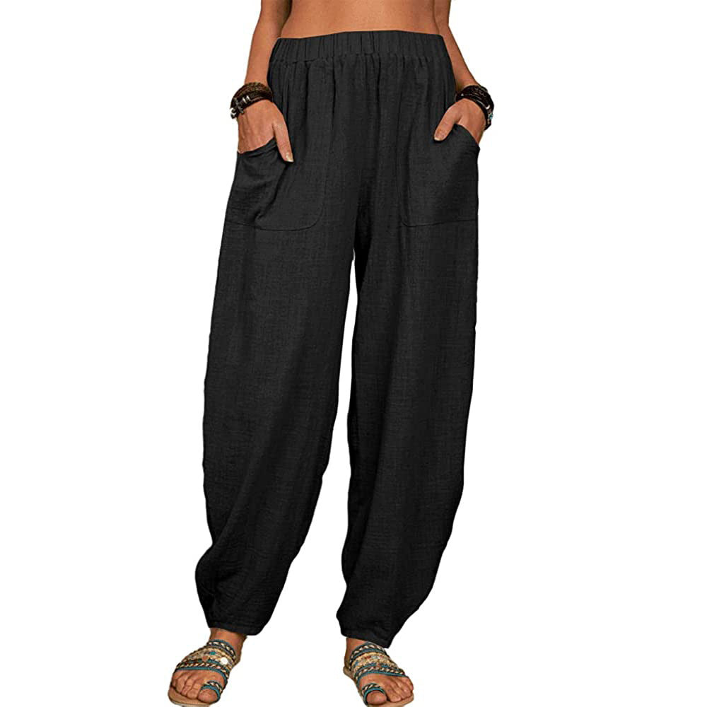 Pantalones casuales holgados de algodón para mujer 