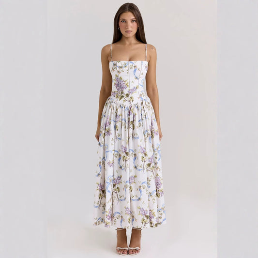 Floral Print Sleeveless Long Dress
