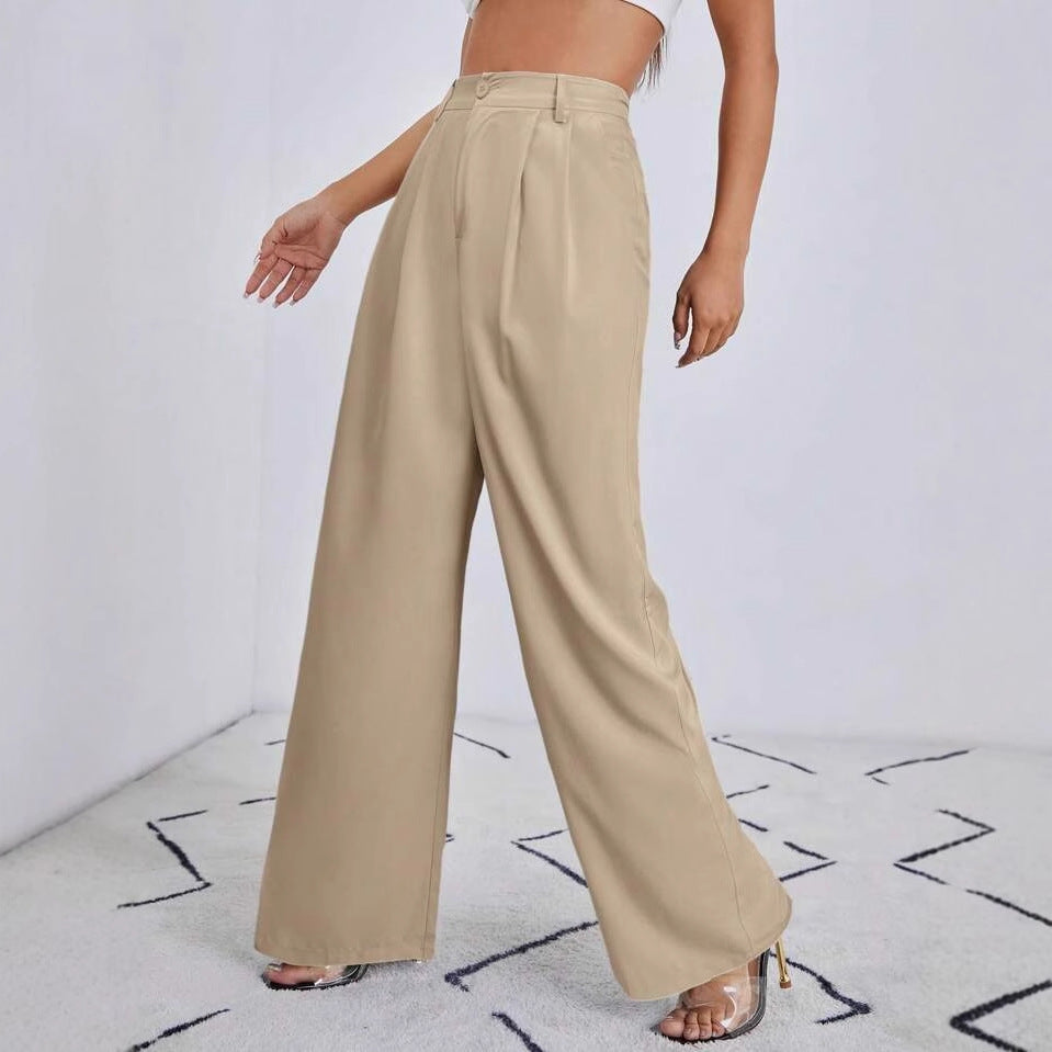 Pantalones de cintura alta y piernas holgadas de estilo europeo y americano para mujer 