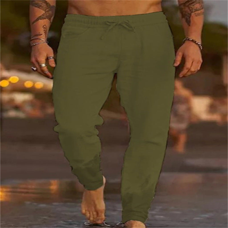 Men's Solid Color Drawstring Casual Pants