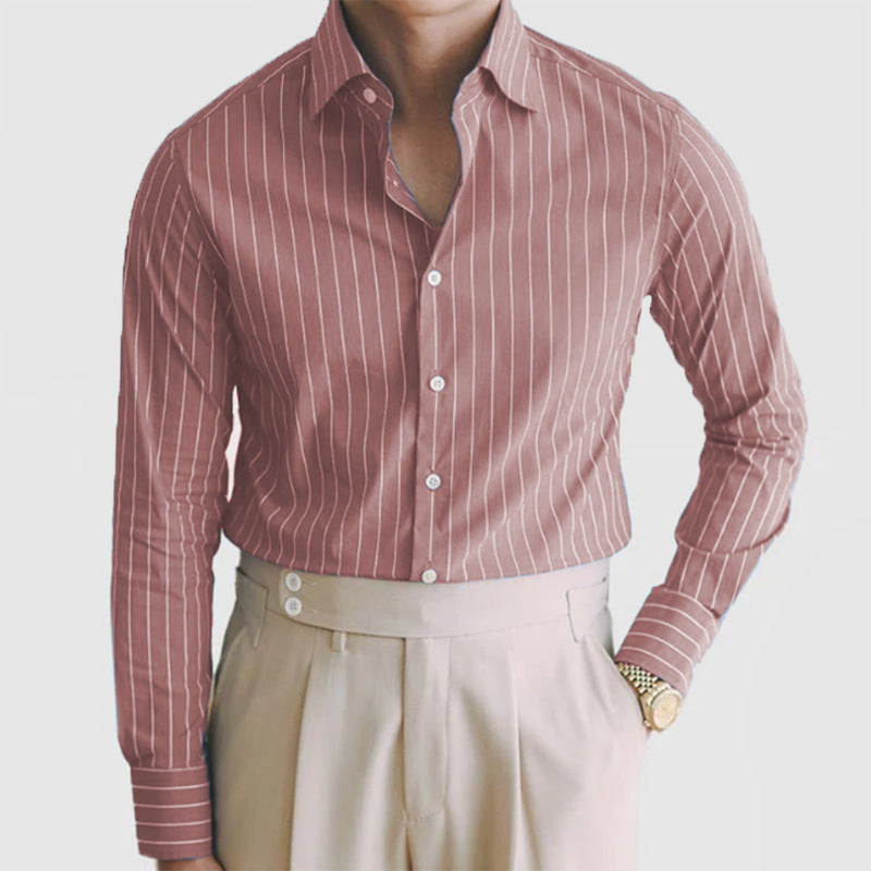 Mens Striped Long Cardigan with Lapel