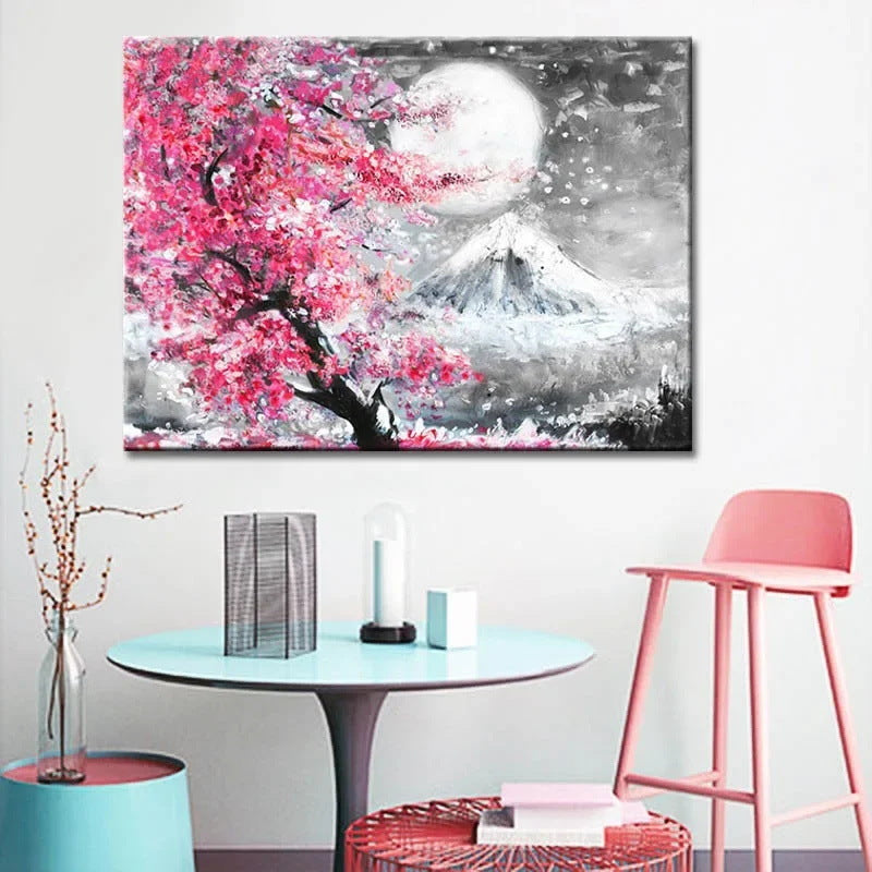 Japanese Mount Fuji Cherry Blossom Watercolor Canvas Print
