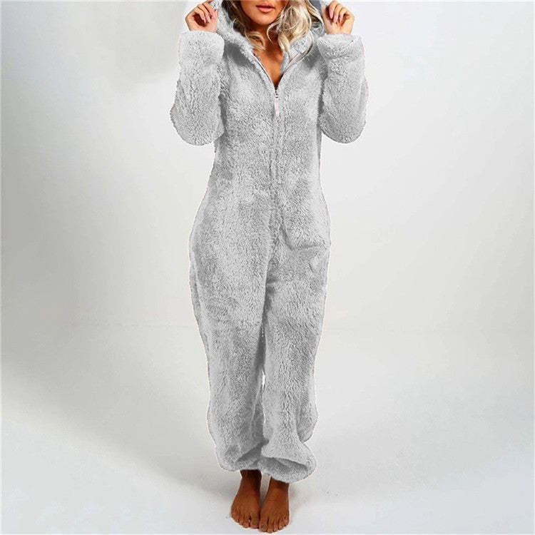 Fleece-Lined Hooded Jumpsuit Pajamas