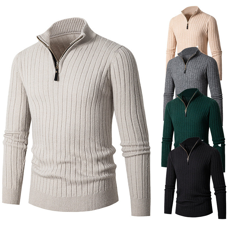 Mens Vertical Striped Wool Blend Cardigan