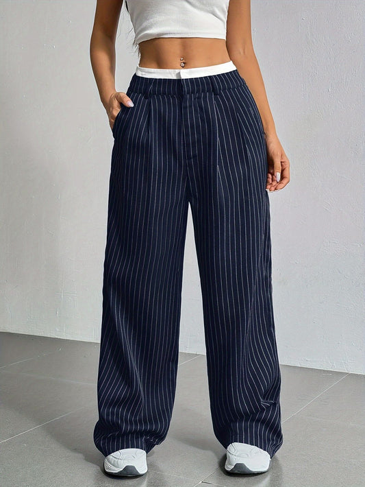 Pantalones de pernera recta a rayas de cintura alta