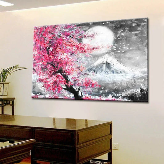 Japanese Mount Fuji Cherry Blossom Watercolor Canvas Print