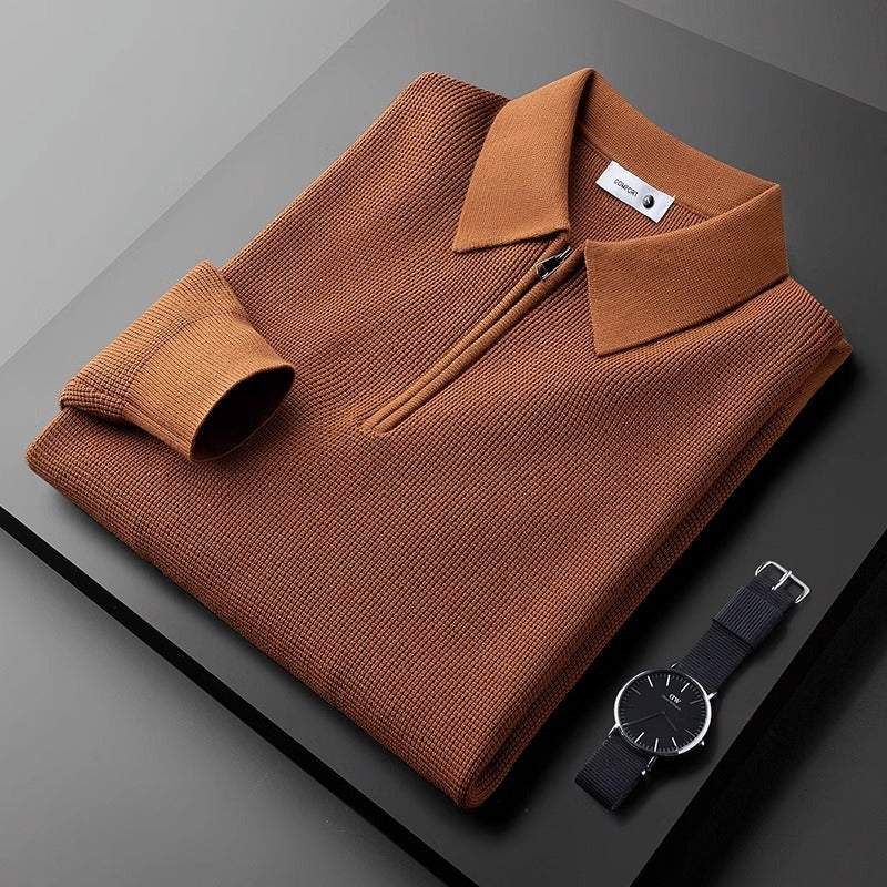 Mens Fleece Lined Waffle Knit Polo Shirt