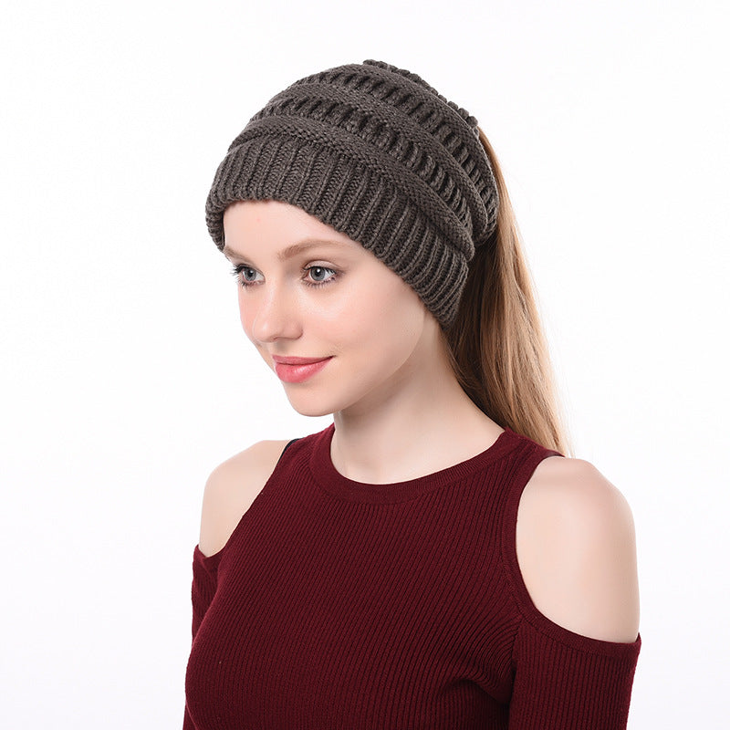 Womens Knitted Ponytail Hat Winter Warm Cap