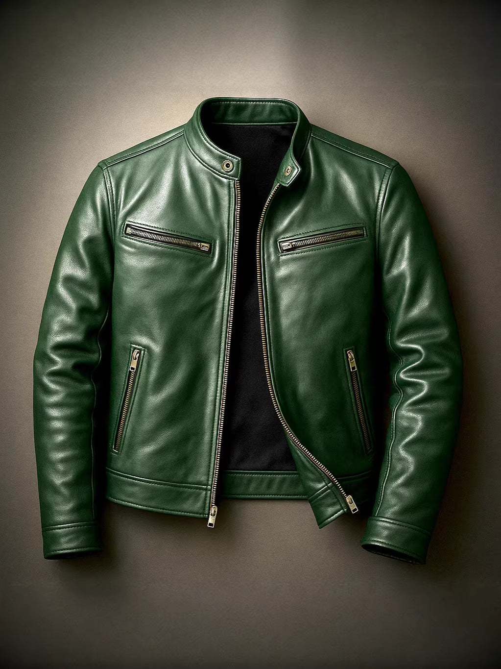 Mens PU Leather Stand Collar Jacket