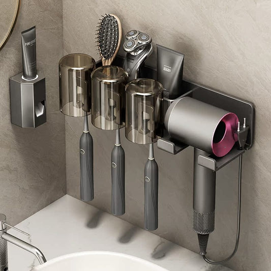 Bathroom Wall Mount Toothbrush and Hair Dryer Holder