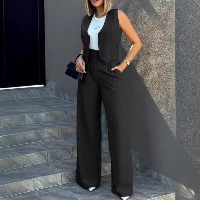 Fashionable suit vest waistcoat wide-leg pants