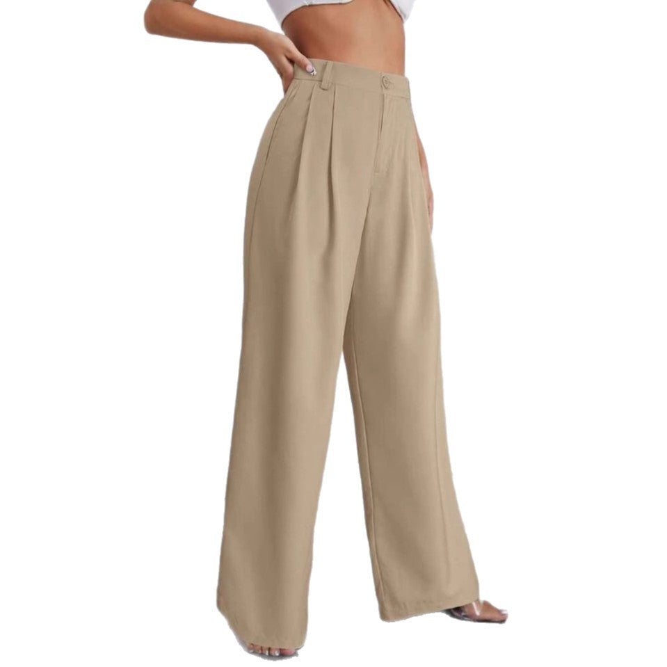 Pantalones de cintura alta y piernas holgadas de estilo europeo y americano para mujer 