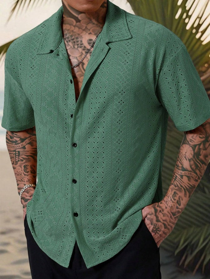 Men's Short Sleeve Jacquard Casual Shirt