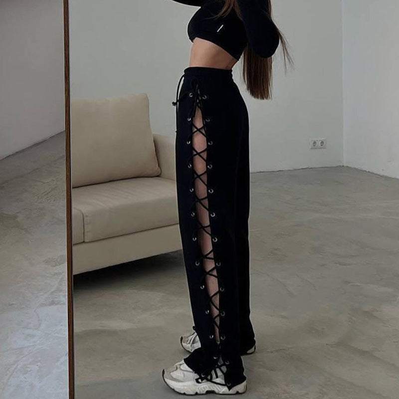 Women's Slim Side Slit Wide-Leg Pants