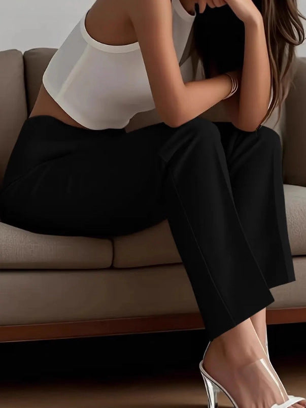 Pantalones plisados ​​de cintura alta y corte ajustado para mujer 