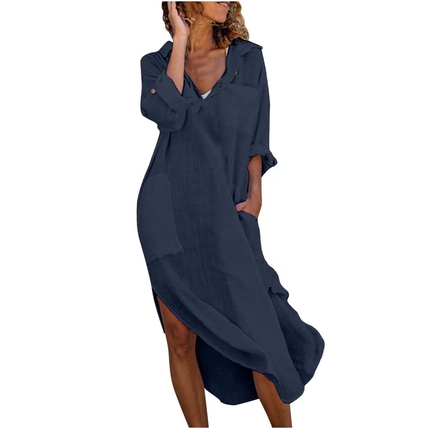 Casual Cotton Linen Shirt Dress for Women