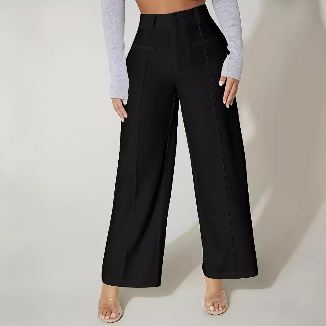 Pantalones casuales de cintura alta y pierna recta para mujer 