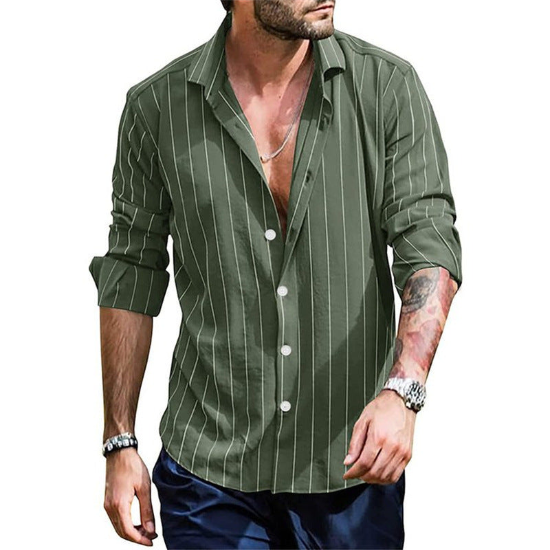 Mens Striped Long Cardigan with Lapel
