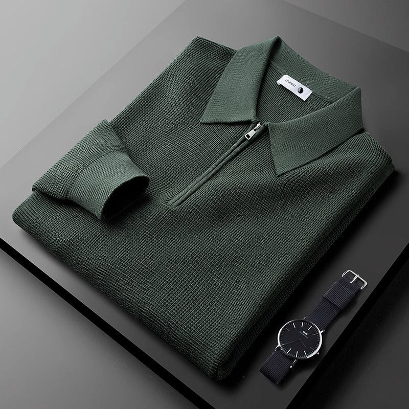Mens Fleece Lined Waffle Knit Polo Shirt