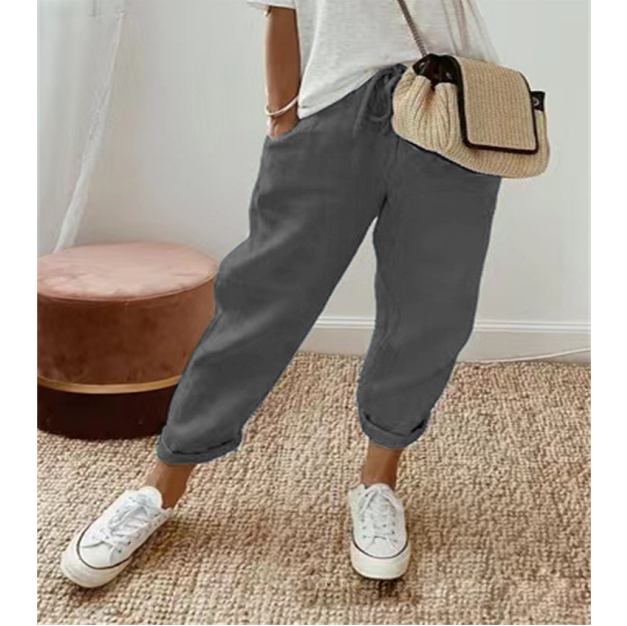 Pantalones casuales elásticos con bolsillos para mujer 