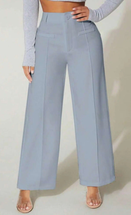 Pantalones casuales de cintura alta y pierna recta para mujer 