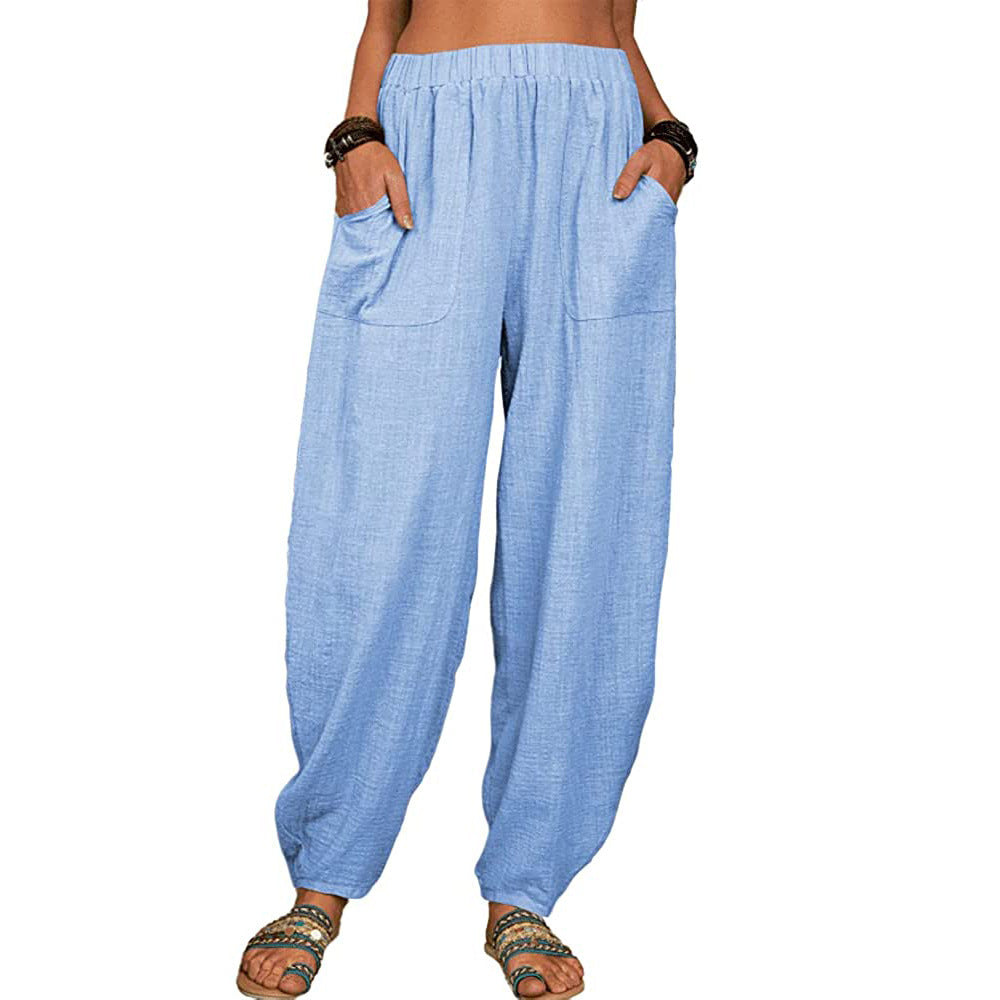 Pantalones casuales holgados de algodón para mujer 