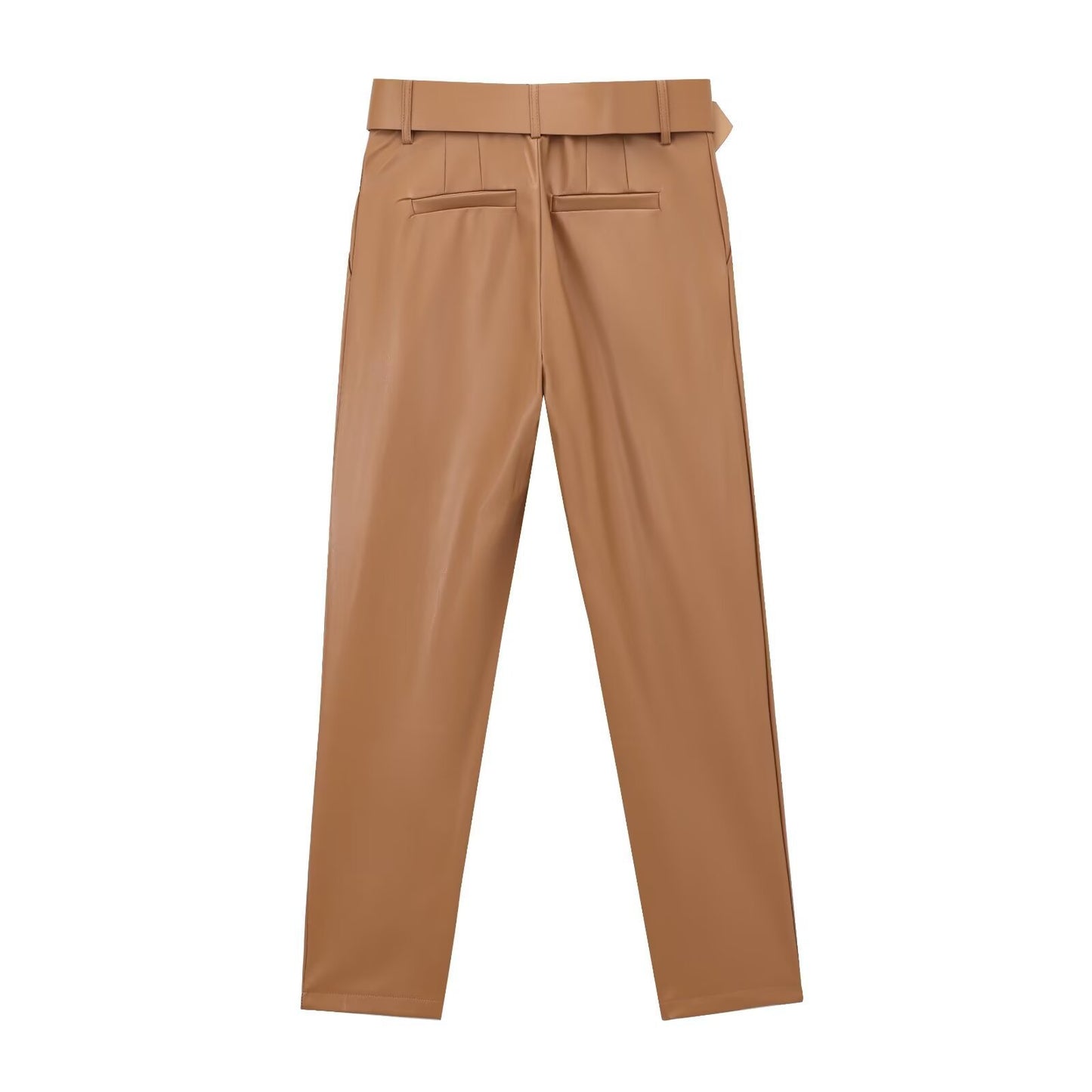 Pantalones de cuero con cinturón y cintura alta para mujer 