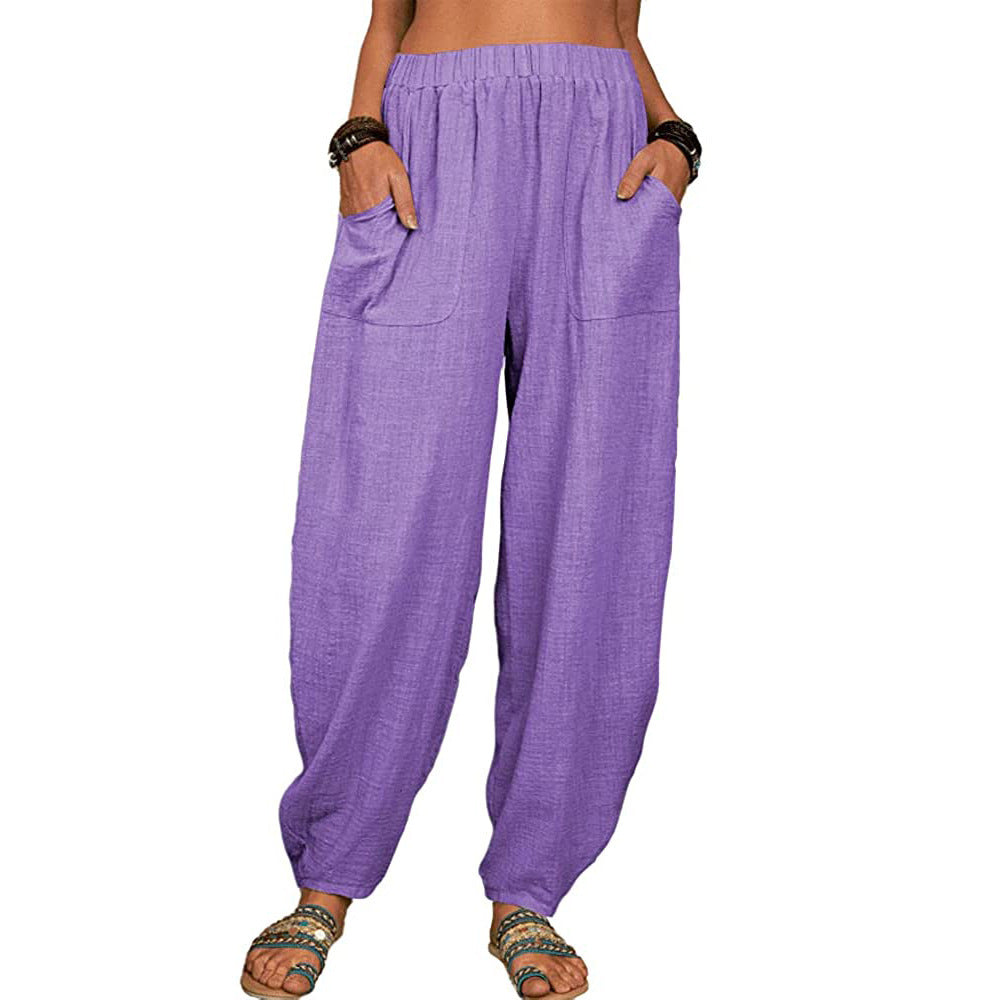 Pantalones casuales holgados de algodón para mujer 