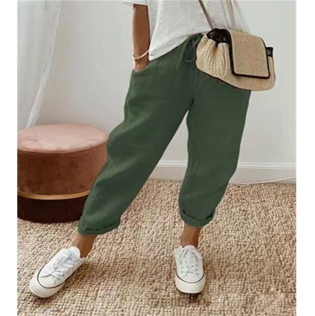 Pantalones casuales elásticos con bolsillos para mujer 