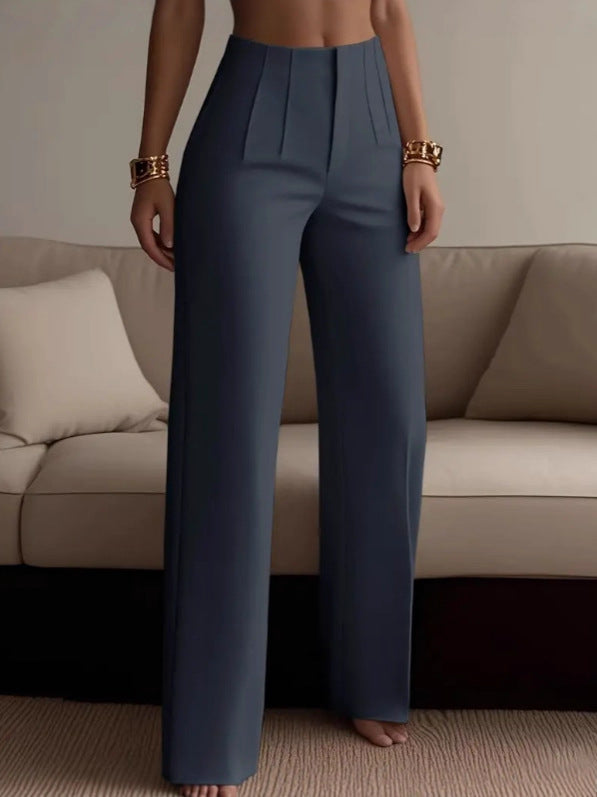 Pantalones plisados ​​de cintura alta y corte ajustado para mujer 