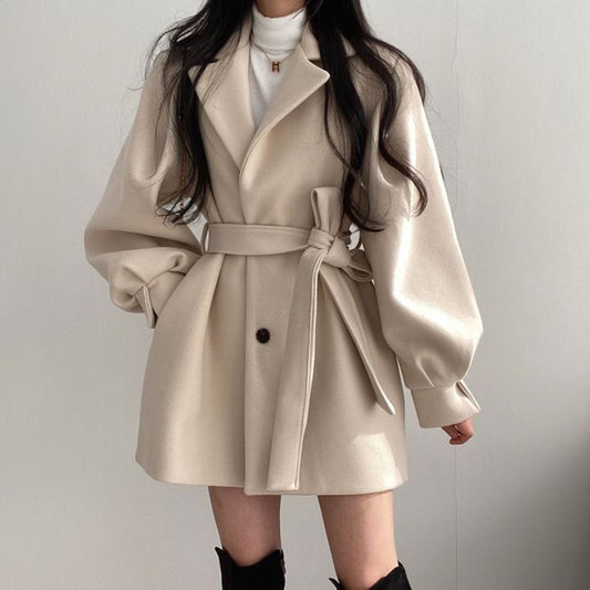 Women's British Style Woolen Mid-Length Coat