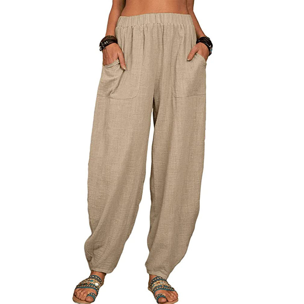 Pantalones casuales holgados de algodón para mujer 