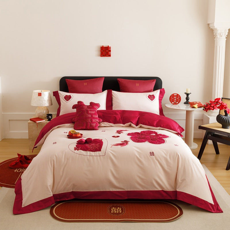 Wedding Cotton Bedding Set with Embroidery