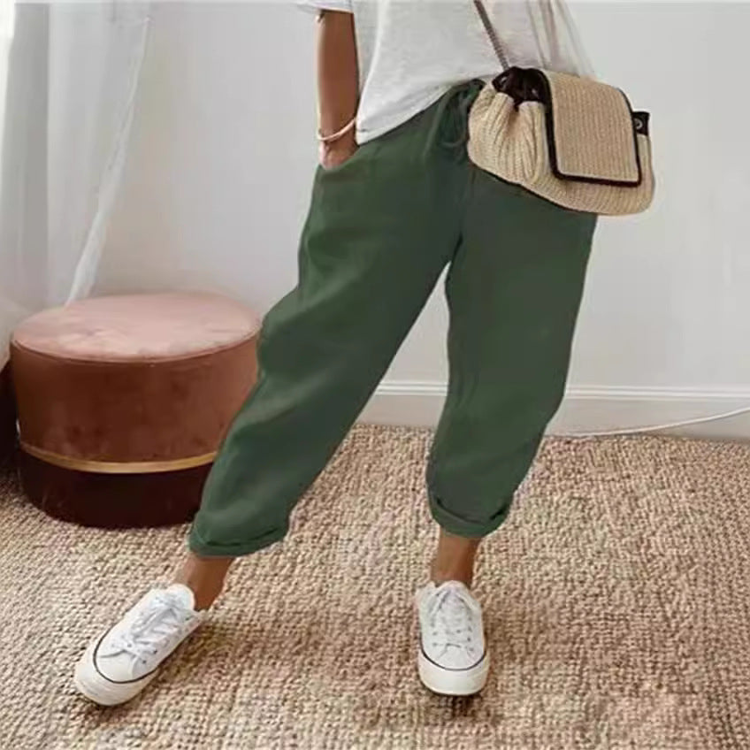 Pantalones casuales elásticos con bolsillos para mujer 
