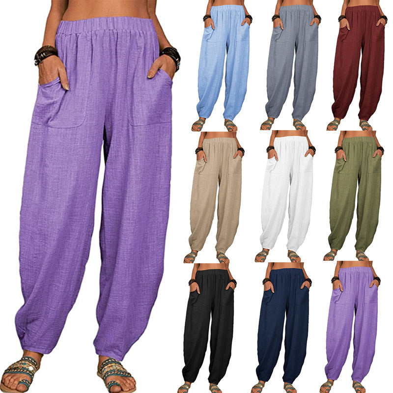 Pantalones casuales holgados de algodón para mujer 