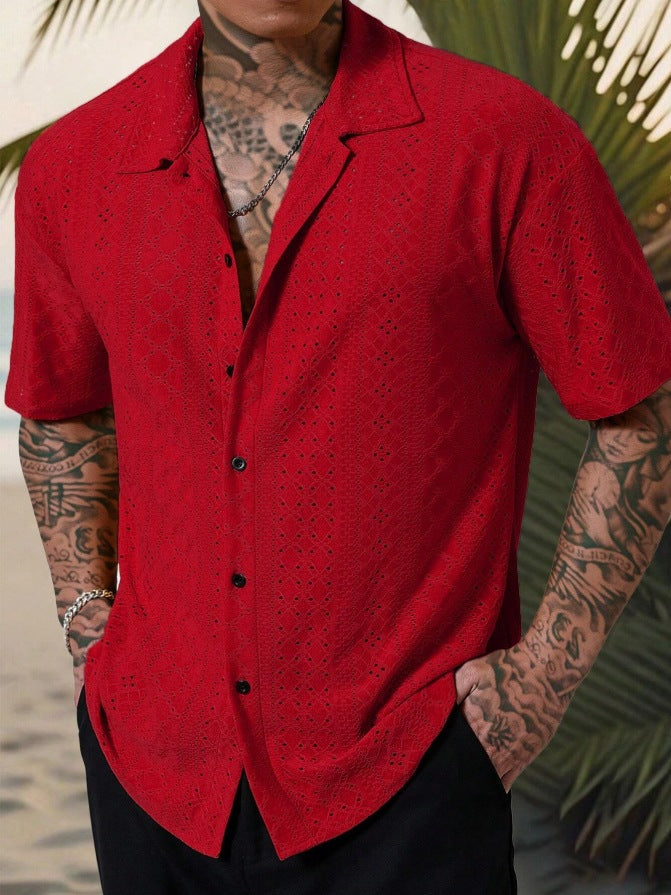 Men's Short Sleeve Jacquard Casual Shirt