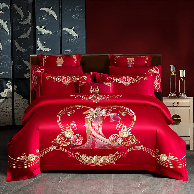 Wedding Cotton Bedding Set with Embroidery