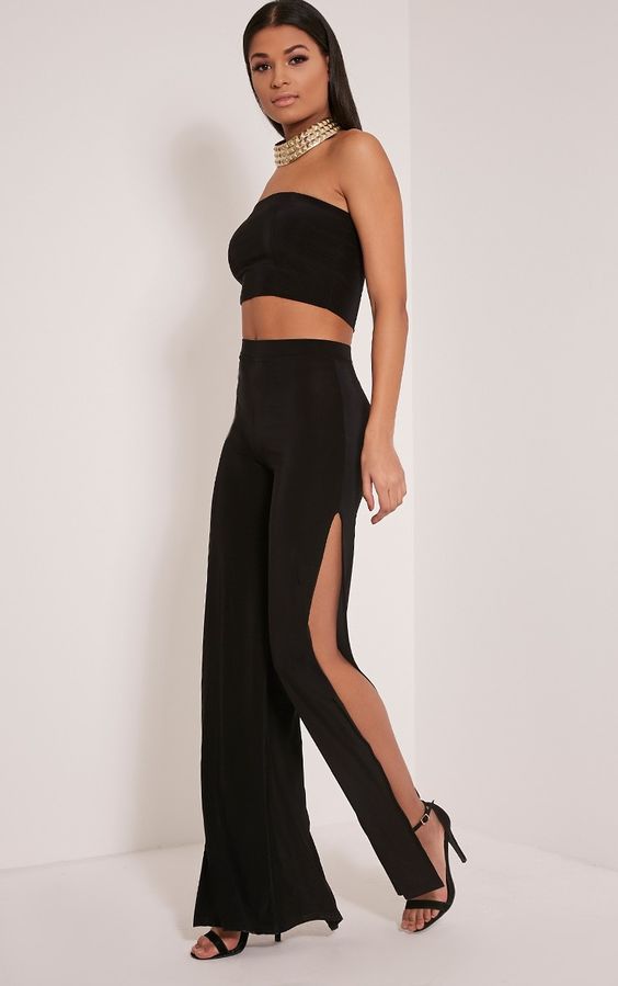 Side-slit straight-leg trousers