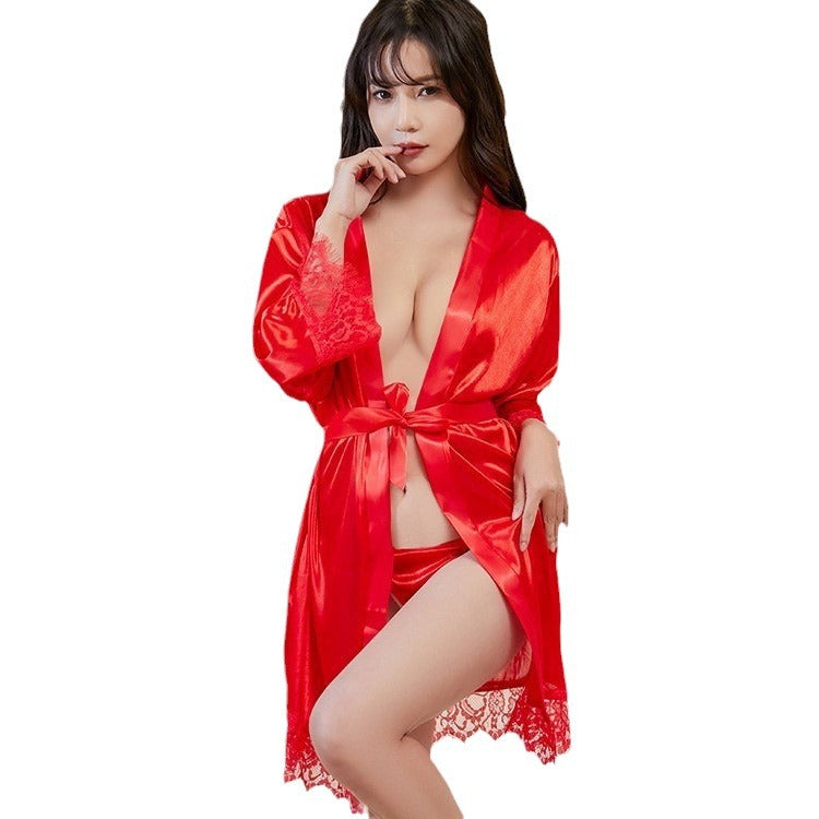 Plus size robe sexy bathrobe ice silk pajamas
