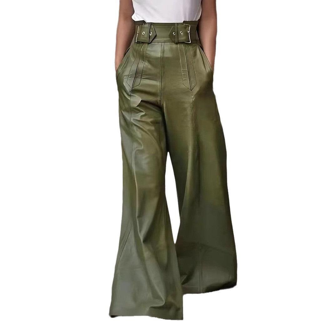 Pantalones de cuero PU acampanados de cintura alta 