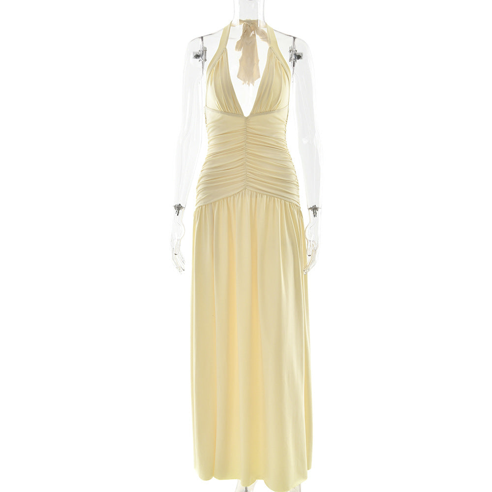 Halter neckline with deep V-back Backless dress